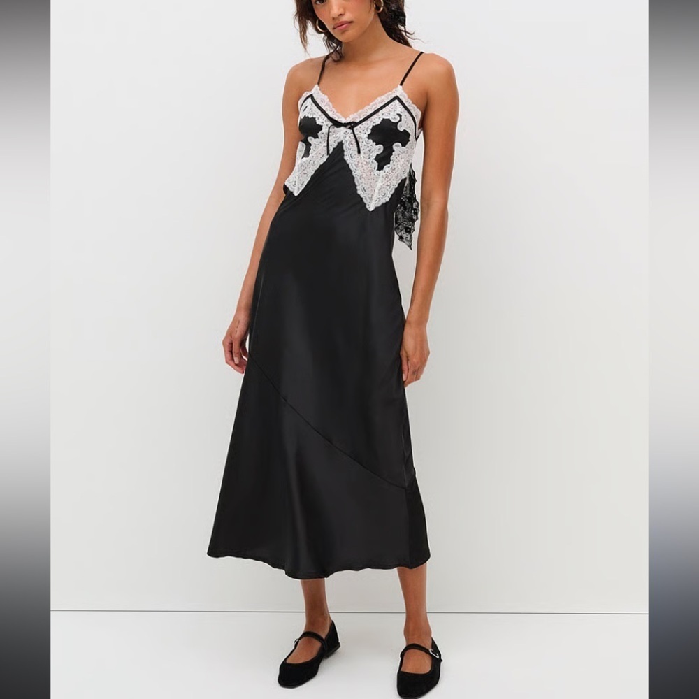 New! For Love & Lemons Maeve maxi slip dress black white lace 26479 - Picture 13 of 16